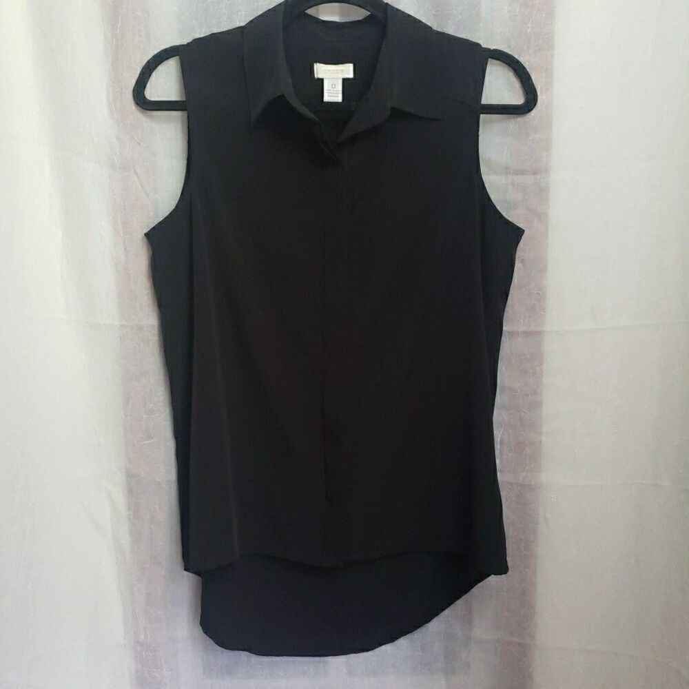 Chico’s Sleeveless Collared Blouse Black Classic Closet Staple Women Size 0 US S